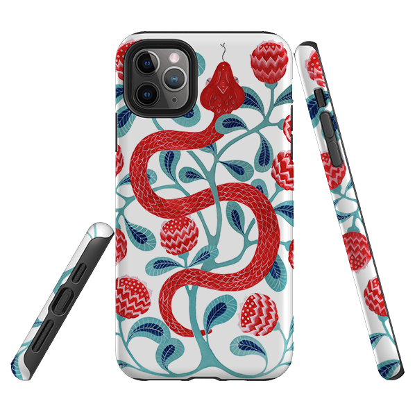 iPhone phone case-Redsnake By Bex Parkin-Product Details Raised bevel to protect screen from scratches. Impact resistant polycarbonate shell and shock absorbing inner TPU liner. Secure fit with design wrapping around side of the case and full access to ports. Compatible with Qi-standard wireless charging. Thickness 1/8 inch (3mm), weight 30g. Compatibility See drop down menu for options, please select the right case as we print to order.-Stringberry