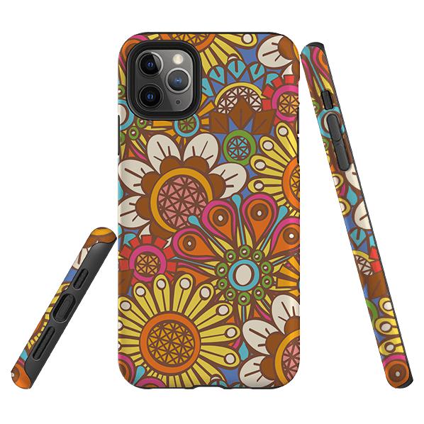 iPhone phone case-Retro Posy Brights By Amelia Bowman-Product Details Raised bevel to protect screen from scratches. Impact resistant polycarbonate shell and shock absorbing inner TPU liner. Secure fit with design wrapping around side of the case and full access to ports. Compatible with Qi-standard wireless charging. Thickness 1/8 inch (3mm), weight 30g. Compatibility See drop down menu for options, please select the right case as we print to order.-Stringberry