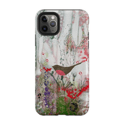 iPhone phone case-Robin And Berries By Tiffany Lynch-Product Details Raised bevel to protect screen from scratches. Impact resistant polycarbonate shell and shock absorbing inner TPU liner. Secure fit with design wrapping around side of the case and full access to ports. Compatible with Qi-standard wireless charging. Thickness 1/8 inch (3mm), weight 30g. Compatibility See drop down menu for options, please select the right case as we print to order.-Stringberry