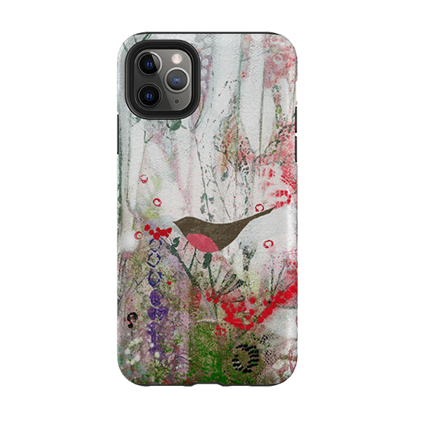 iPhone phone case-Robin And Berries By Tiffany Lynch-Product Details Raised bevel to protect screen from scratches. Impact resistant polycarbonate shell and shock absorbing inner TPU liner. Secure fit with design wrapping around side of the case and full access to ports. Compatible with Qi-standard wireless charging. Thickness 1/8 inch (3mm), weight 30g. Compatibility See drop down menu for options, please select the right case as we print to order.-Stringberry