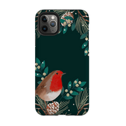 iPhone phone case-Robin Pine Cones By Bex Parkin-Product Details Raised bevel to protect screen from scratches. Impact resistant polycarbonate shell and shock absorbing inner TPU liner. Secure fit with design wrapping around side of the case and full access to ports. Compatible with Qi-standard wireless charging. Thickness 1/8 inch (3mm), weight 30g. Compatibility See drop down menu for options, please select the right case as we print to order.-Stringberry