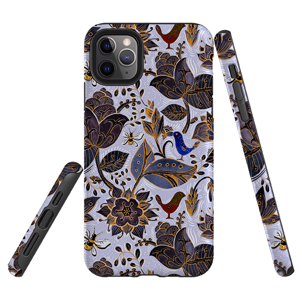 iPhone phone case-Royal Botanical-Product Details Raised bevel to protect screen from scratches. Impact resistant polycarbonate shell and shock absorbing inner TPU liner. Secure fit with design wrapping around side of the case and full access to ports. Compatible with Qi-standard wireless charging. Thickness 1/8 inch (3mm), weight 30g. Compatibility See drop down menu for options, please select the right case as we print to order.-Stringberry