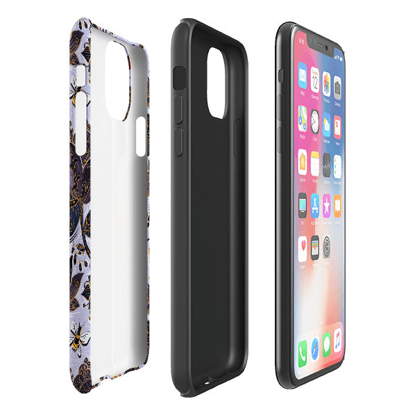 iPhone phone case-Royal Botanical-Product Details Raised bevel to protect screen from scratches. Impact resistant polycarbonate shell and shock absorbing inner TPU liner. Secure fit with design wrapping around side of the case and full access to ports. Compatible with Qi-standard wireless charging. Thickness 1/8 inch (3mm), weight 30g. Compatibility See drop down menu for options, please select the right case as we print to order.-Stringberry