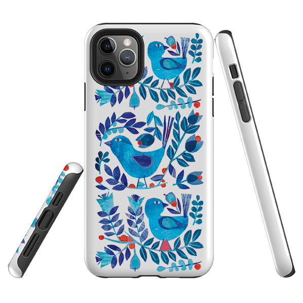 iPhone phone case-Scandi Birds By Tracey English-Product Details Raised bevel to protect screen from scratches. Impact resistant polycarbonate shell and shock absorbing inner TPU liner. Secure fit with design wrapping around side of the case and full access to ports. Compatible with Qi-standard wireless charging. Thickness 1/8 inch (3mm), weight 30g. Compatibility See drop down menu for options, please select the right case as we print to order.-Stringberry