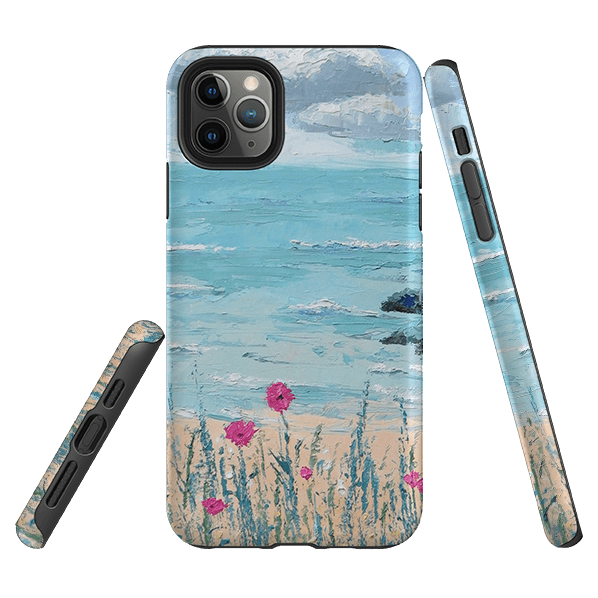 iPhone phone case-Seascape By Mary Stubberfield-Product Details Raised bevel to protect screen from scratches. Impact resistant polycarbonate shell and shock absorbing inner TPU liner. Secure fit with design wrapping around side of the case and full access to ports. Compatible with Qi-standard wireless charging. Thickness 1/8 inch (3mm), weight 30g. Compatibility See drop down menu for options, please select the right case as we print to order.-Stringberry