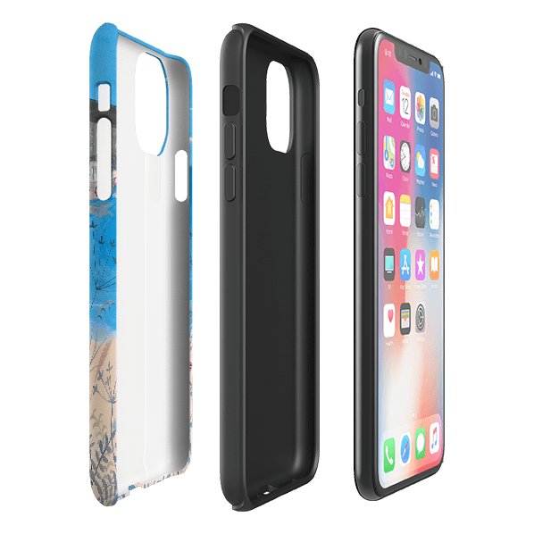 iPhone phone case-Seaside Dog By Mary Stubberfield-Product Details Raised bevel to protect screen from scratches. Impact resistant polycarbonate shell and shock absorbing inner TPU liner. Secure fit with design wrapping around side of the case and full access to ports. Compatible with Qi-standard wireless charging. Thickness 1/8 inch (3mm), weight 30g. Compatibility See drop down menu for options, please select the right case as we print to order.-Stringberry