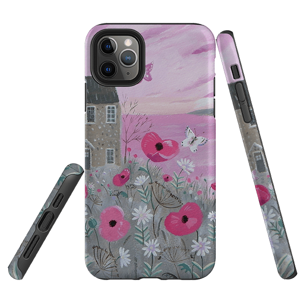 iPhone phone case-Seaside Flowers By Mary Stubberfield-Product Details Raised bevel to protect screen from scratches. Impact resistant polycarbonate shell and shock absorbing inner TPU liner. Secure fit with design wrapping around side of the case and full access to ports. Compatible with Qi-standard wireless charging. Thickness 1/8 inch (3mm), weight 30g. Compatibility See drop down menu for options, please select the right case as we print to order.-Stringberry