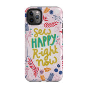 iPhone phone case-Sew Happy By Lee Foster Wilson-Product Details Raised bevel to protect screen from scratches. Impact resistant polycarbonate shell and shock absorbing inner TPU liner. Secure fit with design wrapping around side of the case and full access to ports. Compatible with Qi-standard wireless charging. Thickness 1/8 inch (3mm), weight 30g. Compatibility See drop down menu for options, please select the right case as we print to order.-Stringberry