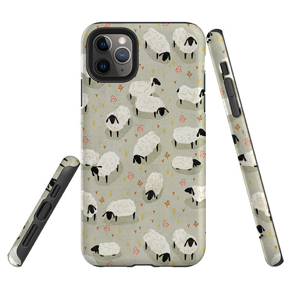 iPhone phone case-Sheep Grey By Katherine Quinn-Product Details Raised bevel to protect screen from scratches. Impact resistant polycarbonate shell and shock absorbing inner TPU liner. Secure fit with design wrapping around side of the case and full access to ports. Compatible with Qi-standard wireless charging. Thickness 1/8 inch (3mm), weight 30g. Compatibility See drop down menu for options, please select the right case as we print to order.-Stringberry