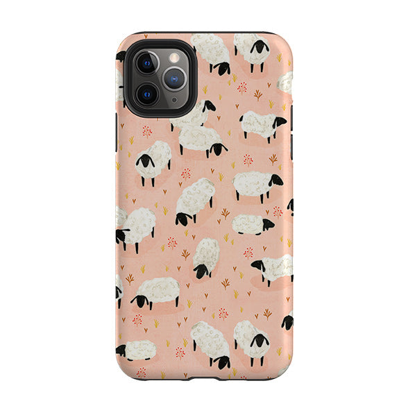 iPhone phone case-Sheep Pink By Katherine Quinn-Product Details Raised bevel to protect screen from scratches. Impact resistant polycarbonate shell and shock absorbing inner TPU liner. Secure fit with design wrapping around side of the case and full access to ports. Compatible with Qi-standard wireless charging. Thickness 1/8 inch (3mm), weight 30g. Compatibility See drop down menu for options, please select the right case as we print to order.-Stringberry