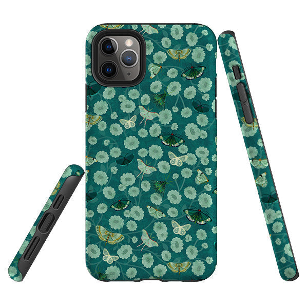 iPhone phone case-Small Moths 2 By Katherine Quinn-Product Details Raised bevel to protect screen from scratches. Impact resistant polycarbonate shell and shock absorbing inner TPU liner. Secure fit with design wrapping around side of the case and full access to ports. Compatible with Qi-standard wireless charging. Thickness 1/8 inch (3mm), weight 30g. Compatibility See drop down menu for options, please select the right case as we print to order.-Stringberry