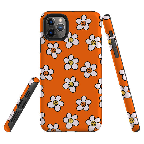 iPhone phone case-Smiley Orange-Product Details Raised bevel to protect screen from scratches. Impact resistant polycarbonate shell and shock absorbing inner TPU liner. Secure fit with design wrapping around side of the case and full access to ports. Compatible with Qi-standard wireless charging. Thickness 1/8 inch (3mm), weight 30g. Compatibility See drop down menu for options, please select the right case as we print to order.-Stringberry