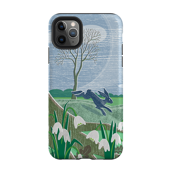 iPhone phone case-Snowdrops And Hare By Liane Payne-Product Details Raised bevel to protect screen from scratches. Impact resistant polycarbonate shell and shock absorbing inner TPU liner. Secure fit with design wrapping around side of the case and full access to ports. Compatible with Qi-standard wireless charging. Thickness 1/8 inch (3mm), weight 30g. Compatibility See drop down menu for options, please select the right case as we print to order.-Stringberry