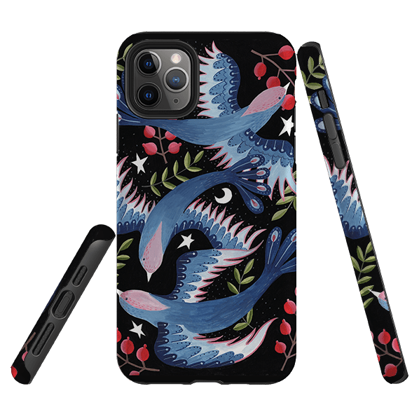 iPhone phone case-Soaring Birds By Catherine Rowe-Product Details Raised bevel to protect screen from scratches. Impact resistant polycarbonate shell and shock absorbing inner TPU liner. Secure fit with design wrapping around side of the case and full access to ports. Compatible with Qi-standard wireless charging. Thickness 1/8 inch (3mm), weight 30g. Compatibility See drop down menu for options, please select the right case as we print to order.-Stringberry