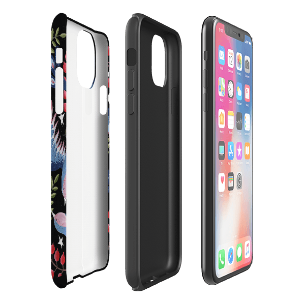 iPhone phone case-Soaring Birds By Catherine Rowe-Product Details Raised bevel to protect screen from scratches. Impact resistant polycarbonate shell and shock absorbing inner TPU liner. Secure fit with design wrapping around side of the case and full access to ports. Compatible with Qi-standard wireless charging. Thickness 1/8 inch (3mm), weight 30g. Compatibility See drop down menu for options, please select the right case as we print to order.-Stringberry