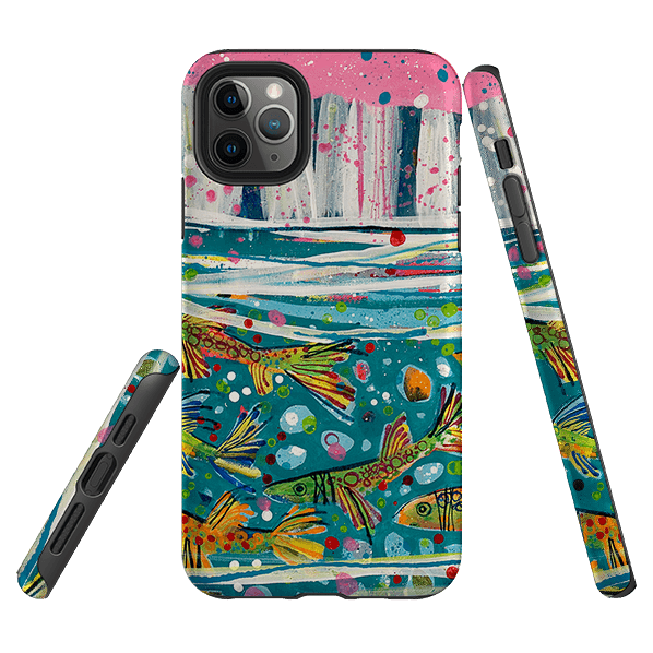 iPhone phone case-Something Fishy By Claire West-Product Details Raised bevel to protect screen from scratches. Impact resistant polycarbonate shell and shock absorbing inner TPU liner. Secure fit with design wrapping around side of the case and full access to ports. Compatible with Qi-standard wireless charging. Thickness 1/8 inch (3mm), weight 30g. Compatibility See drop down menu for options, please select the right case as we print to order.-Stringberry