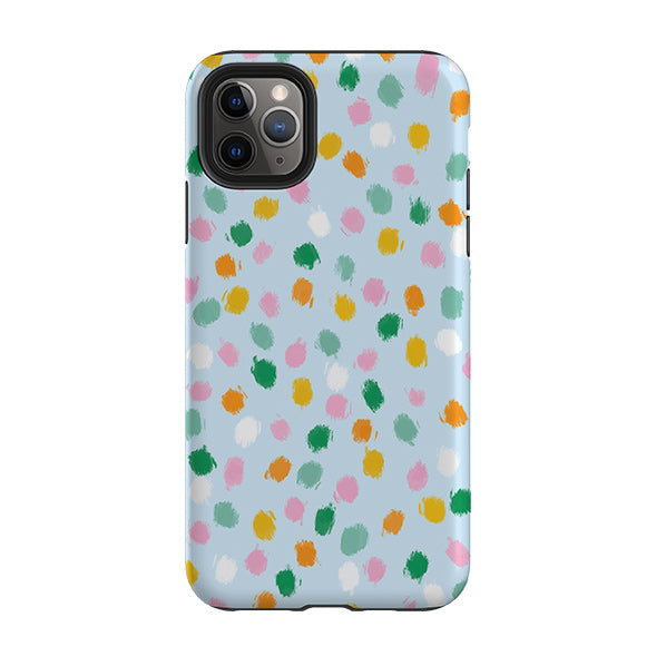 iPhone phone case-Spotty Co-Ordinate By Lee Foster Wilson-Product Details Raised bevel to protect screen from scratches. Impact resistant polycarbonate shell and shock absorbing inner TPU liner. Secure fit with design wrapping around side of the case and full access to ports. Compatible with Qi-standard wireless charging. Thickness 1/8 inch (3mm), weight 30g. Compatibility See drop down menu for options, please select the right case as we print to order.-Stringberry