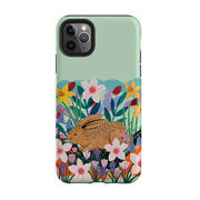 iPhone phone case-Spring Bunny By Lee Foster Wilson-Product Details Raised bevel to protect screen from scratches. Impact resistant polycarbonate shell and shock absorbing inner TPU liner. Secure fit with design wrapping around side of the case and full access to ports. Compatible with Qi-standard wireless charging. Thickness 1/8 inch (3mm), weight 30g. Compatibility See drop down menu for options, please select the right case as we print to order.-Stringberry