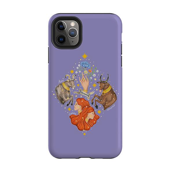 iPhone phone case-Spring Zodiac By Catherine Rowe-Product Details Raised bevel to protect screen from scratches. Impact resistant polycarbonate shell and shock absorbing inner TPU liner. Secure fit with design wrapping around side of the case and full access to ports. Compatible with Qi-standard wireless charging. Thickness 1/8 inch (3mm), weight 30g. Compatibility See drop down menu for options, please select the right case as we print to order.-Stringberry