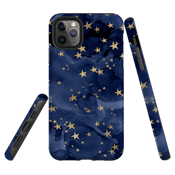 iPhone phone case-Stormy Stars-Product Details Raised bevel to protect screen from scratches. Impact resistant polycarbonate shell and shock absorbing inner TPU liner. Secure fit with design wrapping around side of the case and full access to ports. Compatible with Qi-standard wireless charging. Thickness 1/8 inch (3mm), weight 30g. Compatibility See drop down menu for options, please select the right case as we print to order.-Stringberry