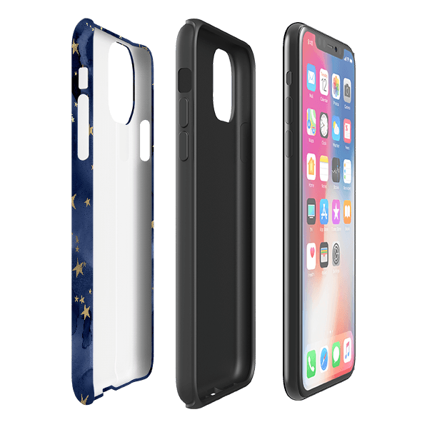 iPhone phone case-Stormy Stars-Product Details Raised bevel to protect screen from scratches. Impact resistant polycarbonate shell and shock absorbing inner TPU liner. Secure fit with design wrapping around side of the case and full access to ports. Compatible with Qi-standard wireless charging. Thickness 1/8 inch (3mm), weight 30g. Compatibility See drop down menu for options, please select the right case as we print to order.-Stringberry