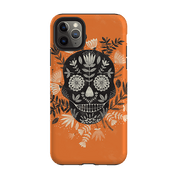 iPhone phone case-Sugarskull Orange By Jade Mosinski-Product Details Raised bevel to protect screen from scratches. Impact resistant polycarbonate shell and shock absorbing inner TPU liner. Secure fit with design wrapping around side of the case and full access to ports. Compatible with Qi-standard wireless charging. Thickness 1/8 inch (3mm), weight 30g. Compatibility See drop down menu for options, please select the right case as we print to order.-Stringberry
