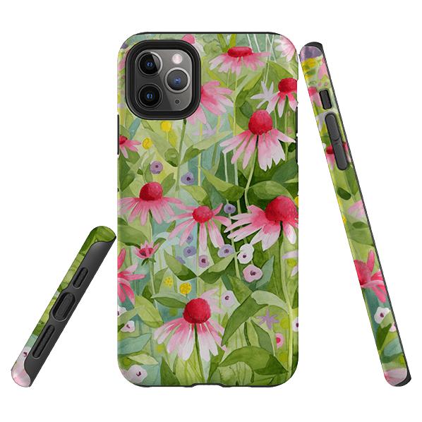 iPhone phone case-Summer Echinacea By Bex Parkin-Product Details Raised bevel to protect screen from scratches. Impact resistant polycarbonate shell and shock absorbing inner TPU liner. Secure fit with design wrapping around side of the case and full access to ports. Compatible with Qi-standard wireless charging. Thickness 1/8 inch (3mm), weight 30g. Compatibility See drop down menu for options, please select the right case as we print to order.-Stringberry