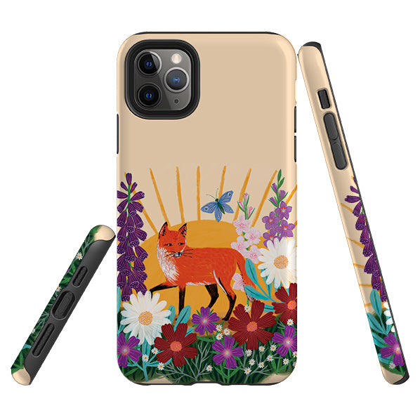 iPhone phone case-Summer Fox By Lee Foster Wilson-Product Details Raised bevel to protect screen from scratches. Impact resistant polycarbonate shell and shock absorbing inner TPU liner. Secure fit with design wrapping around side of the case and full access to ports. Compatible with Qi-standard wireless charging. Thickness 1/8 inch (3mm), weight 30g. Compatibility See drop down menu for options, please select the right case as we print to order.-Stringberry