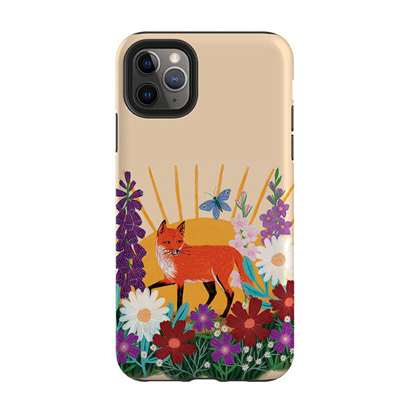 iPhone phone case-Summer Fox By Lee Foster Wilson-Product Details Raised bevel to protect screen from scratches. Impact resistant polycarbonate shell and shock absorbing inner TPU liner. Secure fit with design wrapping around side of the case and full access to ports. Compatible with Qi-standard wireless charging. Thickness 1/8 inch (3mm), weight 30g. Compatibility See drop down menu for options, please select the right case as we print to order.-Stringberry