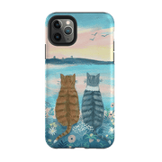 iPhone phone case-Sunset Cats 2 By Mary Stubberfield-Product Details Raised bevel to protect screen from scratches. Impact resistant polycarbonate shell and shock absorbing inner TPU liner. Secure fit with design wrapping around side of the case and full access to ports. Compatible with Qi-standard wireless charging. Thickness 1/8 inch (3mm), weight 30g. Compatibility See drop down menu for options, please select the right case as we print to order.-Stringberry
