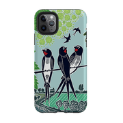 iPhone phone case-Swallows By Kate Heiss-Product Details Raised bevel to protect screen from scratches. Impact resistant polycarbonate shell and shock absorbing inner TPU liner. Secure fit with design wrapping around side of the case and full access to ports. Compatible with Qi-standard wireless charging. Thickness 1/8 inch (3mm), weight 30g. Compatibility See drop down menu for options, please select the right case as we print to order.-Stringberry