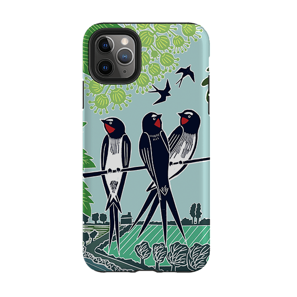 iPhone phone case-Swallows By Kate Heiss-Product Details Raised bevel to protect screen from scratches. Impact resistant polycarbonate shell and shock absorbing inner TPU liner. Secure fit with design wrapping around side of the case and full access to ports. Compatible with Qi-standard wireless charging. Thickness 1/8 inch (3mm), weight 30g. Compatibility See drop down menu for options, please select the right case as we print to order.-Stringberry