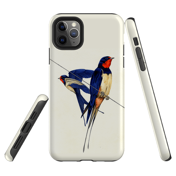 iPhone phone case-Swallows By Philip Hood-Product Details Raised bevel to protect screen from scratches. Impact resistant polycarbonate shell and shock absorbing inner TPU liner. Secure fit with design wrapping around side of the case and full access to ports. Compatible with Qi-standard wireless charging. Thickness 1/8 inch (3mm), weight 30g. Compatibility See drop down menu for options, please select the right case as we print to order.-Stringberry