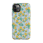 iPhone phone case-Sweet Birds Blue By Lee Foster Wilson-Product Details Raised bevel to protect screen from scratches. Impact resistant polycarbonate shell and shock absorbing inner TPU liner. Secure fit with design wrapping around side of the case and full access to ports. Compatible with Qi-standard wireless charging. Thickness 1/8 inch (3mm), weight 30g. Compatibility See drop down menu for options, please select the right case as we print to order.-Stringberry