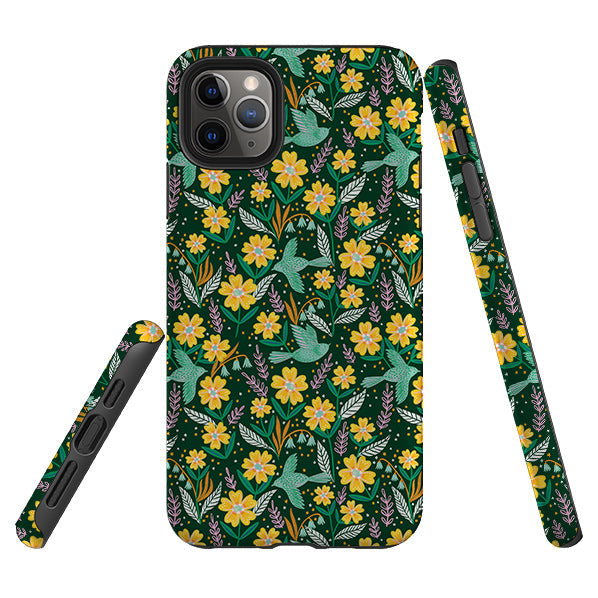 iPhone phone case-Sweet Birds Green By Lee Foster Wilson-Product Details Raised bevel to protect screen from scratches. Impact resistant polycarbonate shell and shock absorbing inner TPU liner. Secure fit with design wrapping around side of the case and full access to ports. Compatible with Qi-standard wireless charging. Thickness 1/8 inch (3mm), weight 30g. Compatibility See drop down menu for options, please select the right case as we print to order.-Stringberry