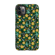 iPhone phone case-Sweet Birds Green By Lee Foster Wilson-Product Details Raised bevel to protect screen from scratches. Impact resistant polycarbonate shell and shock absorbing inner TPU liner. Secure fit with design wrapping around side of the case and full access to ports. Compatible with Qi-standard wireless charging. Thickness 1/8 inch (3mm), weight 30g. Compatibility See drop down menu for options, please select the right case as we print to order.-Stringberry