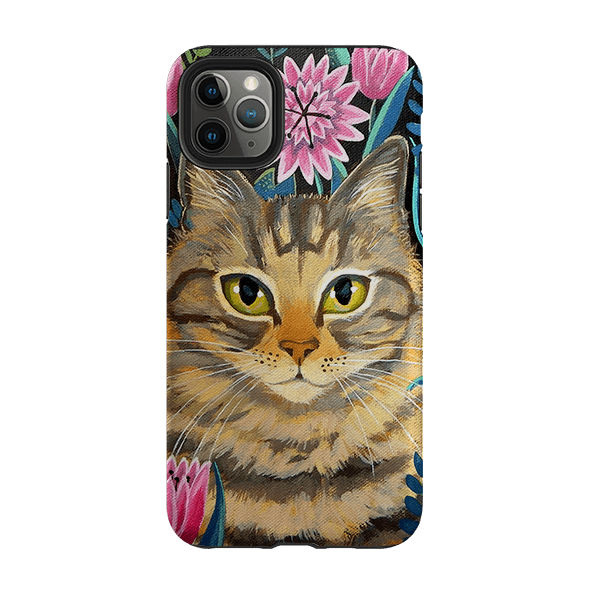 iPhone phone case-Tabby Cat By Mary Stubberfield-Product Details Raised bevel to protect screen from scratches. Impact resistant polycarbonate shell and shock absorbing inner TPU liner. Secure fit with design wrapping around side of the case and full access to ports. Compatible with Qi-standard wireless charging. Thickness 1/8 inch (3mm), weight 30g. Compatibility See drop down menu for options, please select the right case as we print to order.-Stringberry