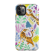 iPhone phone case-Tigers And Flowers By Bex Parkin-Product Details Raised bevel to protect screen from scratches. Impact resistant polycarbonate shell and shock absorbing inner TPU liner. Secure fit with design wrapping around side of the case and full access to ports. Compatible with Qi-standard wireless charging. Thickness 1/8 inch (3mm), weight 30g. Compatibility See drop down menu for options, please select the right case as we print to order.-Stringberry