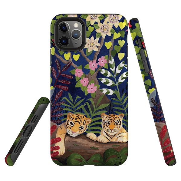 iPhone phone case-Tigers By Bex Parkin-Product Details Raised bevel to protect screen from scratches. Impact resistant polycarbonate shell and shock absorbing inner TPU liner. Secure fit with design wrapping around side of the case and full access to ports. Compatible with Qi-standard wireless charging. Thickness 1/8 inch (3mm), weight 30g. Compatibility See drop down menu for options, please select the right case as we print to order.-Stringberry