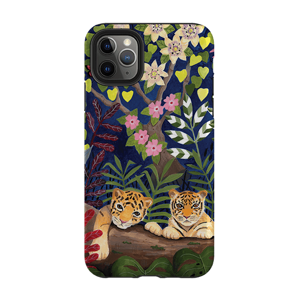 iPhone phone case-Tigers By Bex Parkin-Product Details Raised bevel to protect screen from scratches. Impact resistant polycarbonate shell and shock absorbing inner TPU liner. Secure fit with design wrapping around side of the case and full access to ports. Compatible with Qi-standard wireless charging. Thickness 1/8 inch (3mm), weight 30g. Compatibility See drop down menu for options, please select the right case as we print to order.-Stringberry