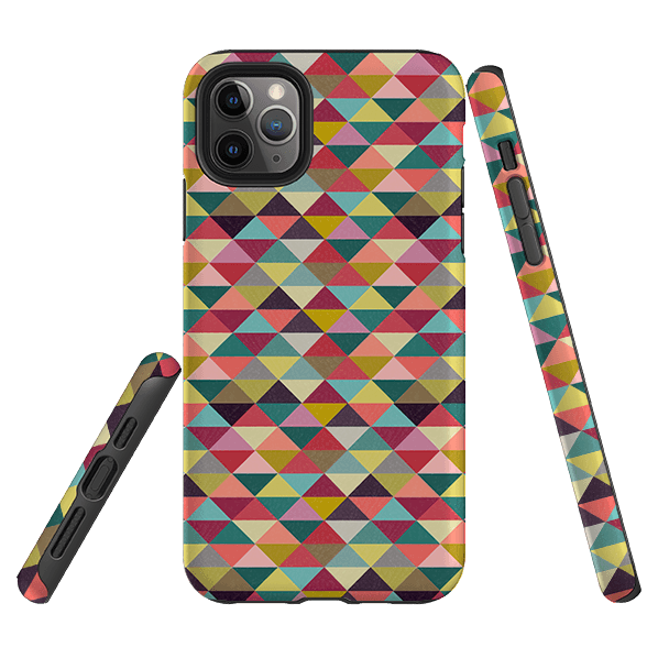 iPhone phone case-Triangle Geometric By Suzy Taylor-Product Details Raised bevel to protect screen from scratches. Impact resistant polycarbonate shell and shock absorbing inner TPU liner. Secure fit with design wrapping around side of the case and full access to ports. Compatible with Qi-standard wireless charging. Thickness 1/8 inch (3mm), weight 30g. Compatibility See drop down menu for options, please select the right case as we print to order.-Stringberry