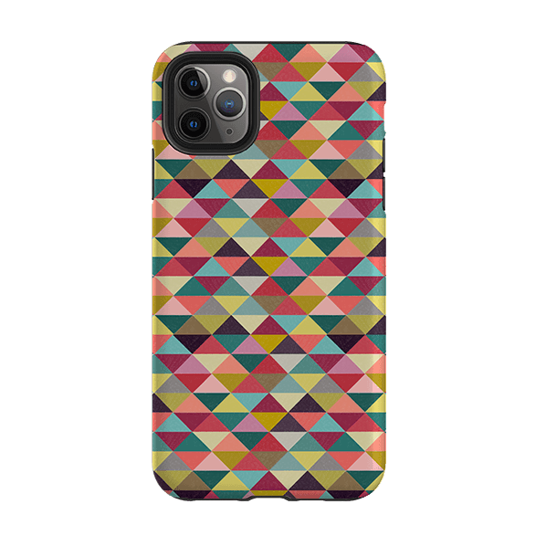 iPhone phone case-Triangle Geometric By Suzy Taylor-Product Details Raised bevel to protect screen from scratches. Impact resistant polycarbonate shell and shock absorbing inner TPU liner. Secure fit with design wrapping around side of the case and full access to ports. Compatible with Qi-standard wireless charging. Thickness 1/8 inch (3mm), weight 30g. Compatibility See drop down menu for options, please select the right case as we print to order.-Stringberry