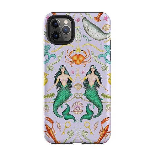iPhone phone case-Tritons Treasure Lilac By Catherine Rowe-Product Details Raised bevel to protect screen from scratches. Impact resistant polycarbonate shell and shock absorbing inner TPU liner. Secure fit with design wrapping around side of the case and full access to ports. Compatible with Qi-standard wireless charging. Thickness 1/8 inch (3mm), weight 30g. Compatibility See drop down menu for options, please select the right case as we print to order.-Stringberry