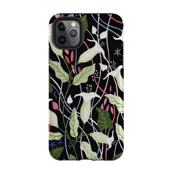 iPhone phone case-Trumpet Flowers By Bex Parkin-Product Details Raised bevel to protect screen from scratches. Impact resistant polycarbonate shell and shock absorbing inner TPU liner. Secure fit with design wrapping around side of the case and full access to ports. Compatible with Qi-standard wireless charging. Thickness 1/8 inch (3mm), weight 30g. Compatibility See drop down menu for options, please select the right case as we print to order.-Stringberry