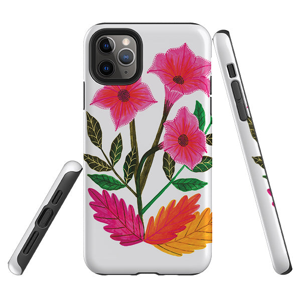 iPhone phone case-Trumpet Flowers By Lee Foster Wilson-Product Details Raised bevel to protect screen from scratches. Impact resistant polycarbonate shell and shock absorbing inner TPU liner. Secure fit with design wrapping around side of the case and full access to ports. Compatible with Qi-standard wireless charging. Thickness 1/8 inch (3mm), weight 30g. Compatibility See drop down menu for options, please select the right case as we print to order.-Stringberry