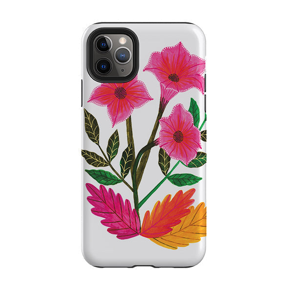 iPhone phone case-Trumpet Flowers By Lee Foster Wilson-Product Details Raised bevel to protect screen from scratches. Impact resistant polycarbonate shell and shock absorbing inner TPU liner. Secure fit with design wrapping around side of the case and full access to ports. Compatible with Qi-standard wireless charging. Thickness 1/8 inch (3mm), weight 30g. Compatibility See drop down menu for options, please select the right case as we print to order.-Stringberry