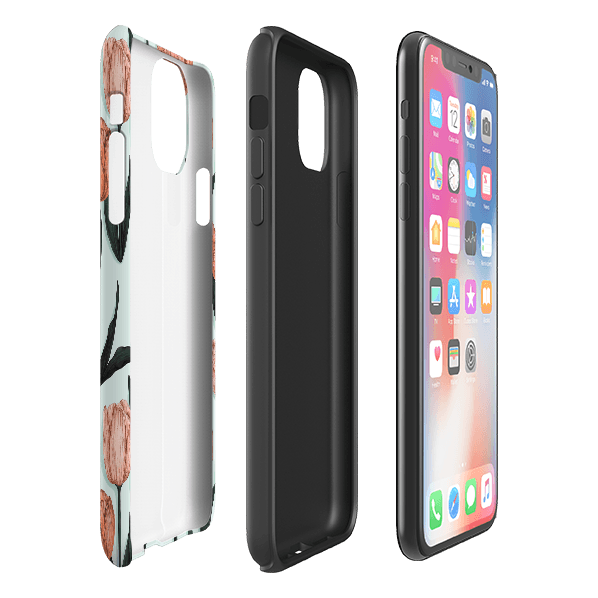 iPhone phone case-Tulips By Jade Mosinski-Product Details Raised bevel to protect screen from scratches. Impact resistant polycarbonate shell and shock absorbing inner TPU liner. Secure fit with design wrapping around side of the case and full access to ports. Compatible with Qi-standard wireless charging. Thickness 1/8 inch (3mm), weight 30g. Compatibility See drop down menu for options, please select the right case as we print to order.-Stringberry