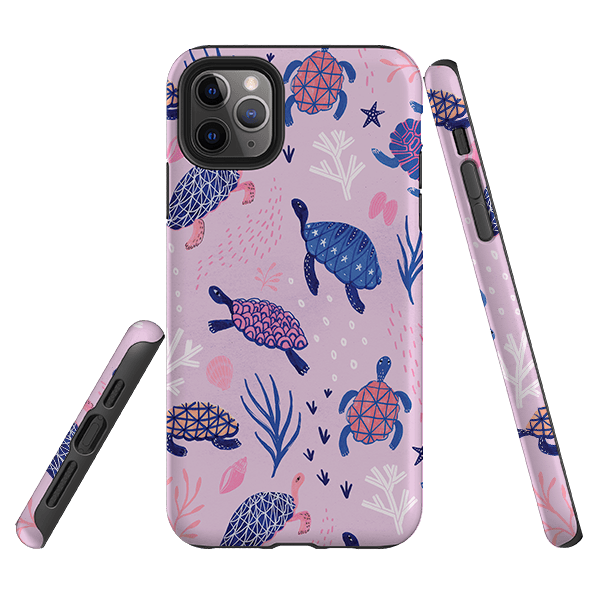 iPhone phone case-Turtles By Lee Foster Wilson-Product Details Raised bevel to protect screen from scratches. Impact resistant polycarbonate shell and shock absorbing inner TPU liner. Secure fit with design wrapping around side of the case and full access to ports. Compatible with Qi-standard wireless charging. Thickness 1/8 inch (3mm), weight 30g. Compatibility See drop down menu for options, please select the right case as we print to order.-Stringberry
