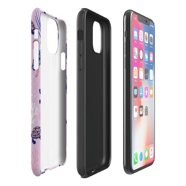 iPhone phone case-Turtles By Lee Foster Wilson-Product Details Raised bevel to protect screen from scratches. Impact resistant polycarbonate shell and shock absorbing inner TPU liner. Secure fit with design wrapping around side of the case and full access to ports. Compatible with Qi-standard wireless charging. Thickness 1/8 inch (3mm), weight 30g. Compatibility See drop down menu for options, please select the right case as we print to order.-Stringberry