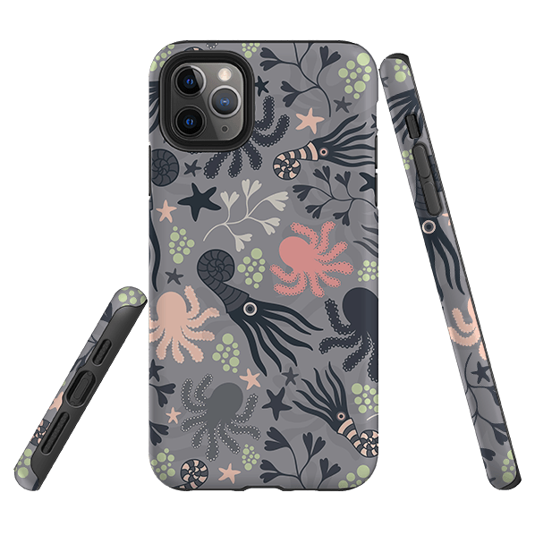iPhone phone case-Under The Sea By Suzy Taylor-Product Details Raised bevel to protect screen from scratches. Impact resistant polycarbonate shell and shock absorbing inner TPU liner. Secure fit with design wrapping around side of the case and full access to ports. Compatible with Qi-standard wireless charging. Thickness 1/8 inch (3mm), weight 30g. Compatibility See drop down menu for options, please select the right case as we print to order.-Stringberry